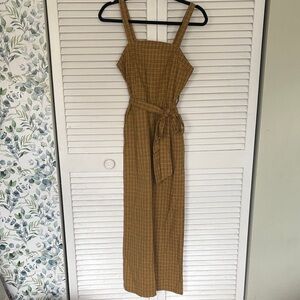 Brown / yellow Plaid Jumpsuit with Belt